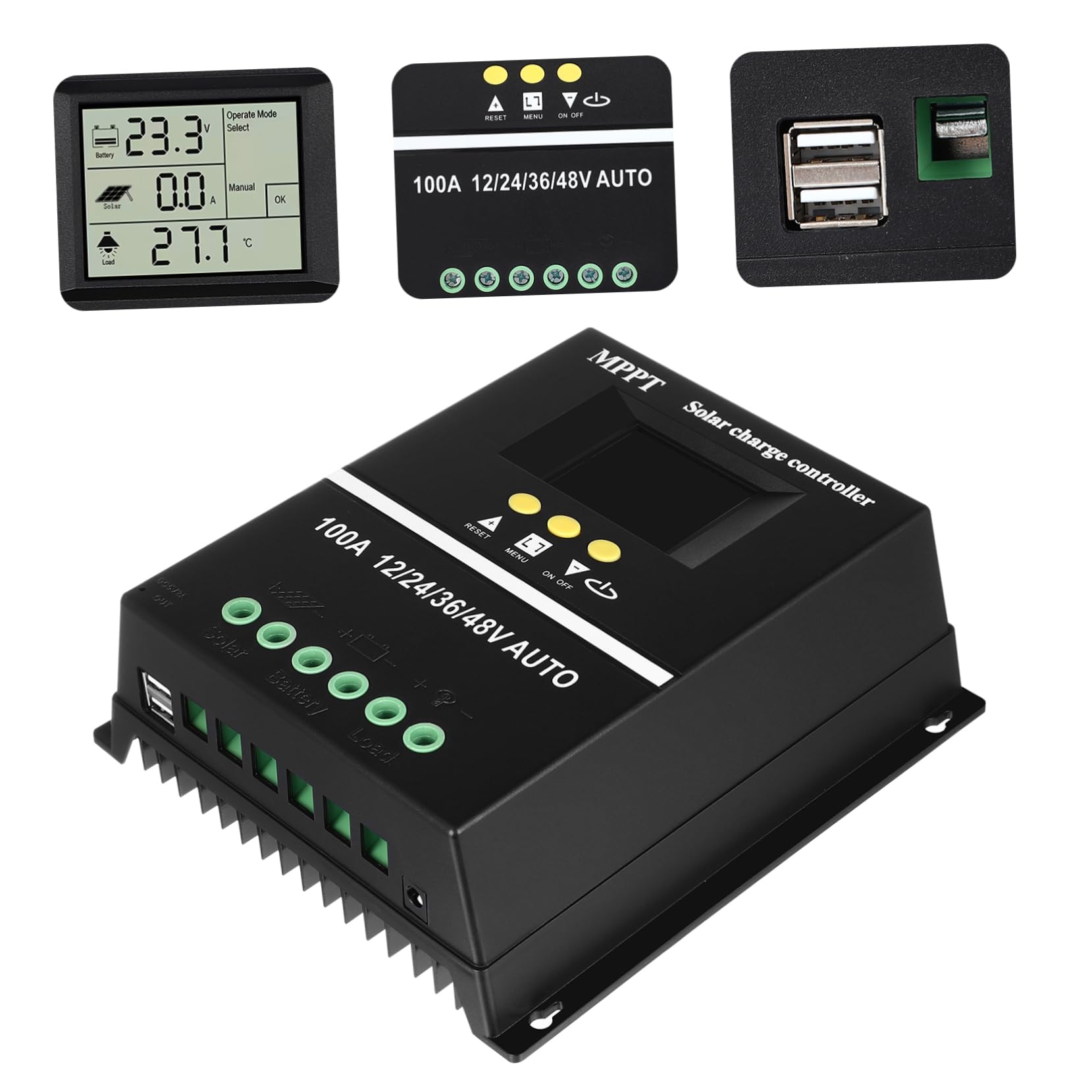 Mppt und Aluminiumgehäuse 12v 24v mit Lcd Display 48v 36v 100a Solarladeregler Hohe Stromausgabe für Solar Panel und Batterien für Photovoltaik Speicher