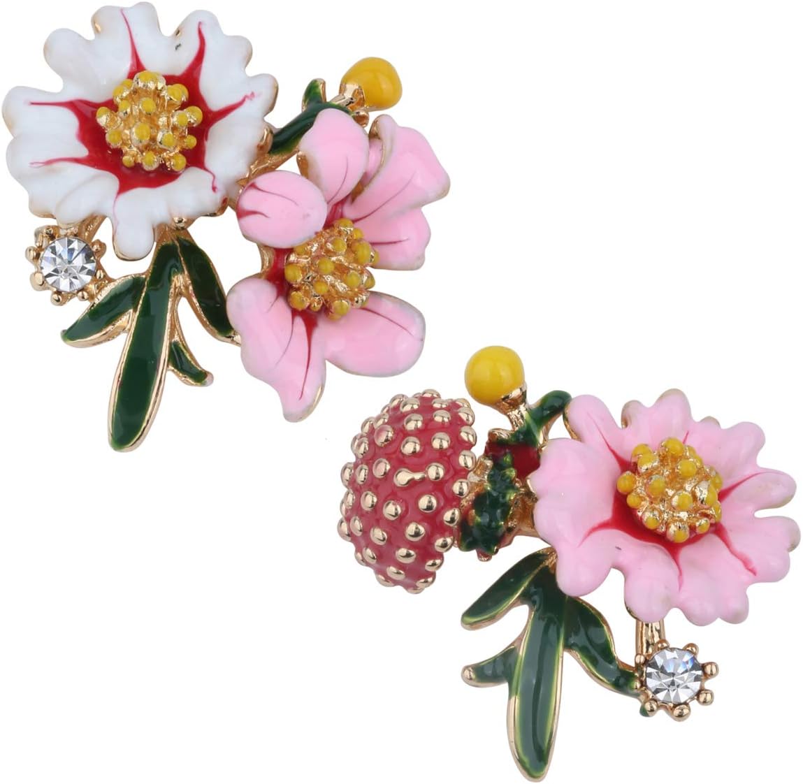 SzxcWomen's Daisy Flower Leaves Mushroom Hypoallergenic Stud Earrings - Enamel & Crystals - 4/5 Inch - Ultra Light