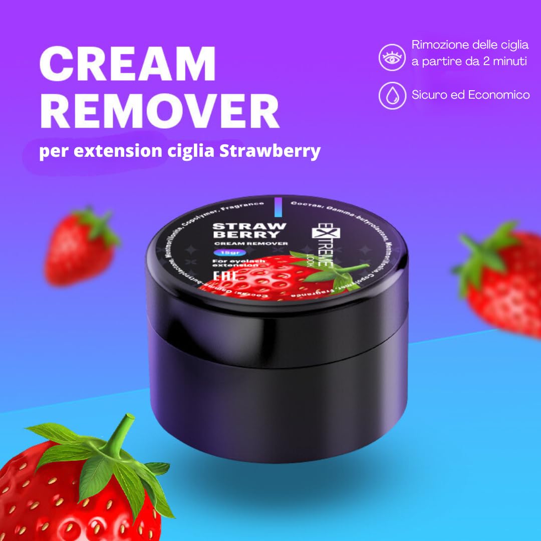 Remover in Crema per Extension Ciglia | Extreme Look "Sweet Strawberry" 15g | Rimozione Sicura e Confortevole | Senza Irritazioni | Agisce in 2-5 Minuti | Non Cola | Adatto a Principianti ed Esperti