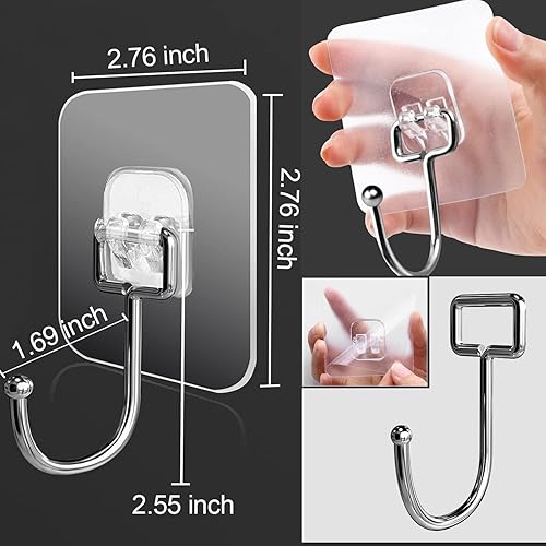 Miniatura 3 de GAViA Ganchos adhesivos grandes para colgar, ganchos de pared resistentes, ganchos de toalla autoadhesivos impermeables transparentes para