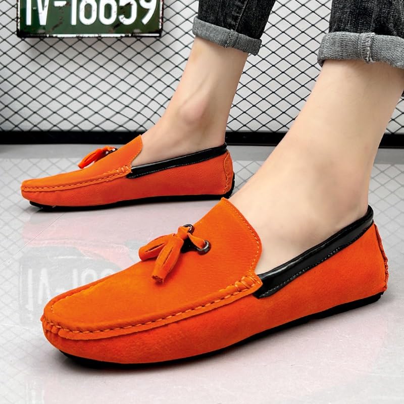 Mens Loafers Round Toe Vegan Suede Leather Driving Loafers with Tassel Anti-Slip Comfortable Flexible Wedding Fashion Slip-ons3