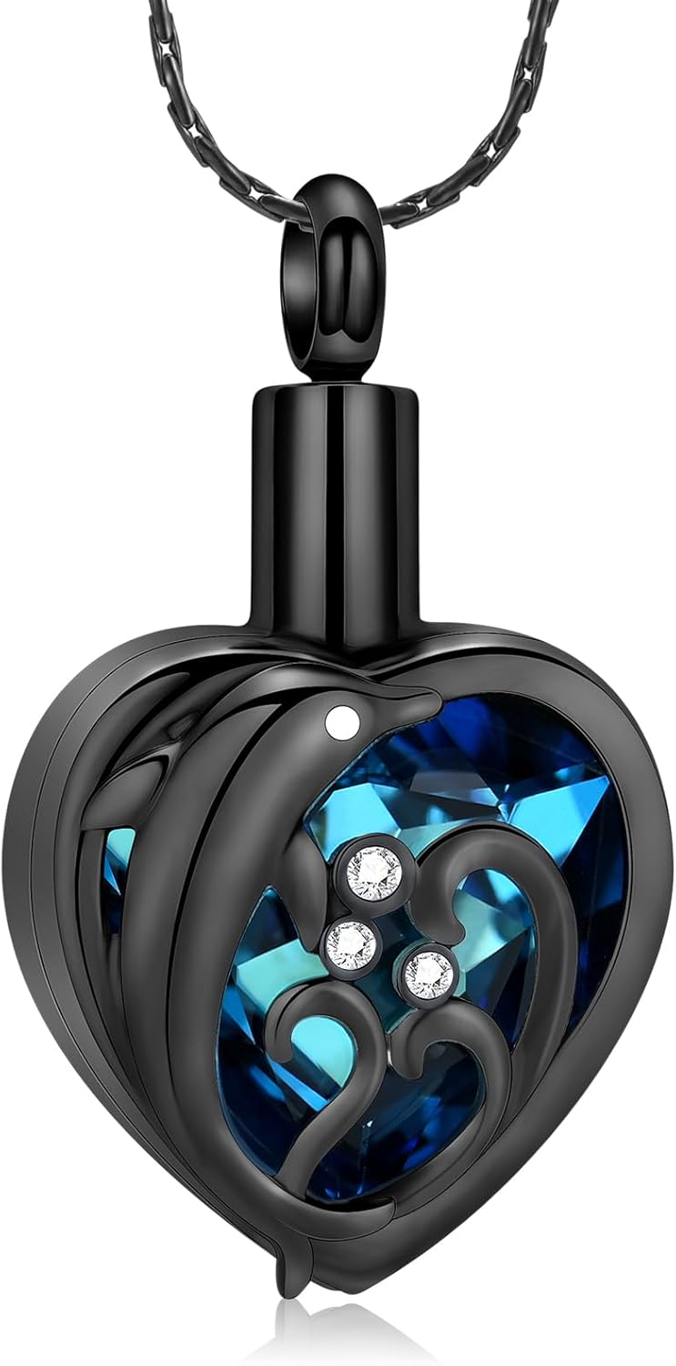 constantlife Dolphin Urn Necklace for Ashes Stainless Steel Cute Pendant Cremation Jewelry Memorial Loved Ones Ash Holder Keepsake Gift for Women Men