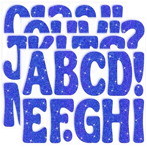 Image of Bulletin Board Letters 129 PCS Glitter Letter Stickers Large 4 Inch, Blue | 12 Sheets,Alphabet Number Stickers,Self-Adhesive,Sticker Letters for Poster Board,Classroom,Display,Mailbox,Craft,Party Decor
