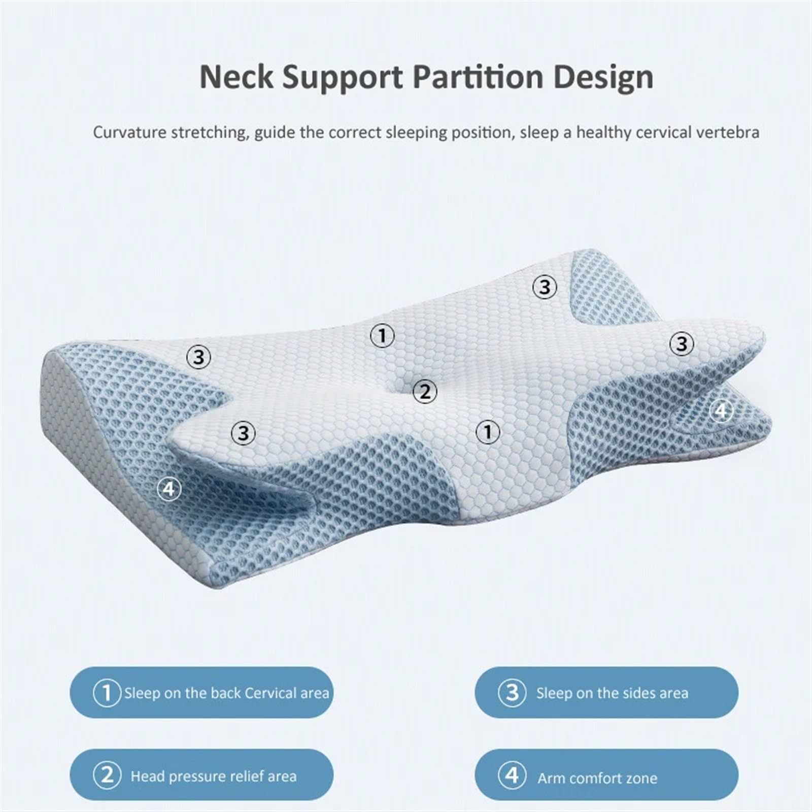 Almohada De Espuma Con Memoria Almohada ortopédica de espuma viscoelástica for dormir, almohadas for vértebras cervicales y cuello en forma de mariposa de rebote lento for dormir de espalda y de lado