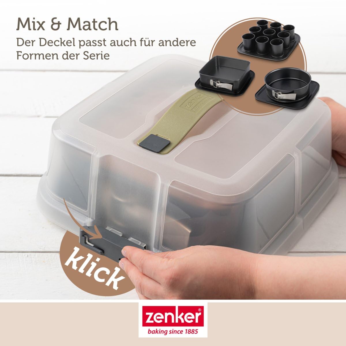 Zenker Bake, Click & Go 9er Törtchenblech mit Haube – 29 x 29 x 7 cm – Backform mit passendem Deckel für den direkten Transport – Kuchenform zum Backen & Transportieren