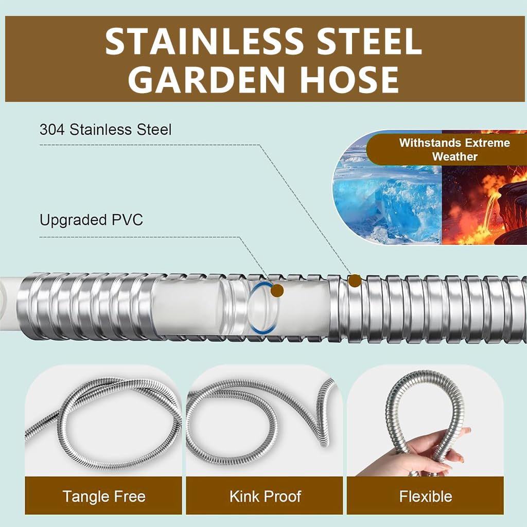 HASTHIP 25ft Stainless Steel Garden Hose with Nozzle -5