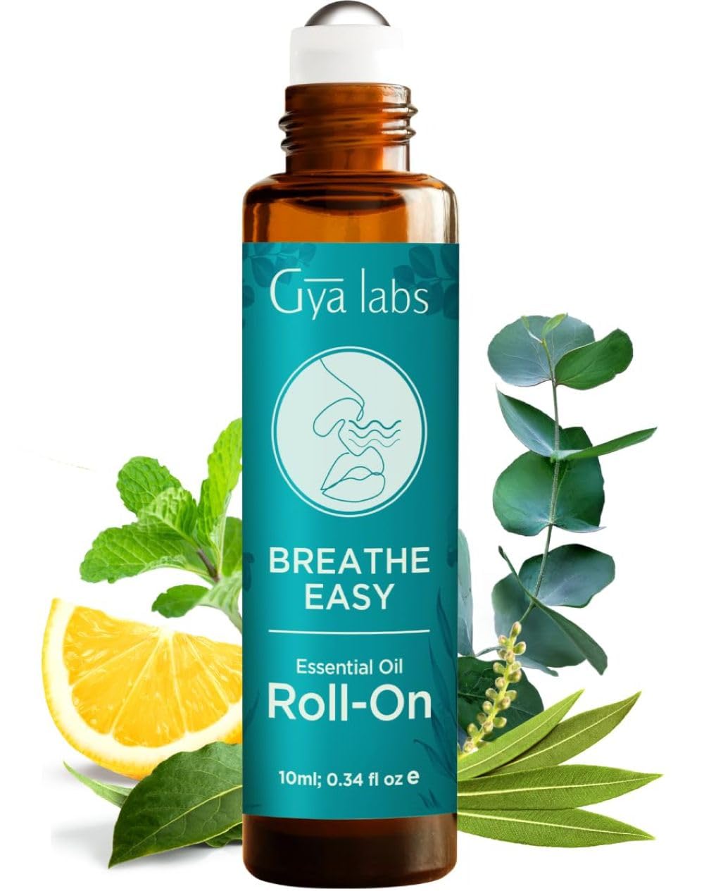 Gya Labs Breathe Essential Oil Roll on - Fast Cooling Comfort for Sinus, Stuffy Nose - 100% Pure and Natural Aromatherapy Blend with Peppermint, Eucalyptus, Tea Tree Oil (0.34 Fl Oz)