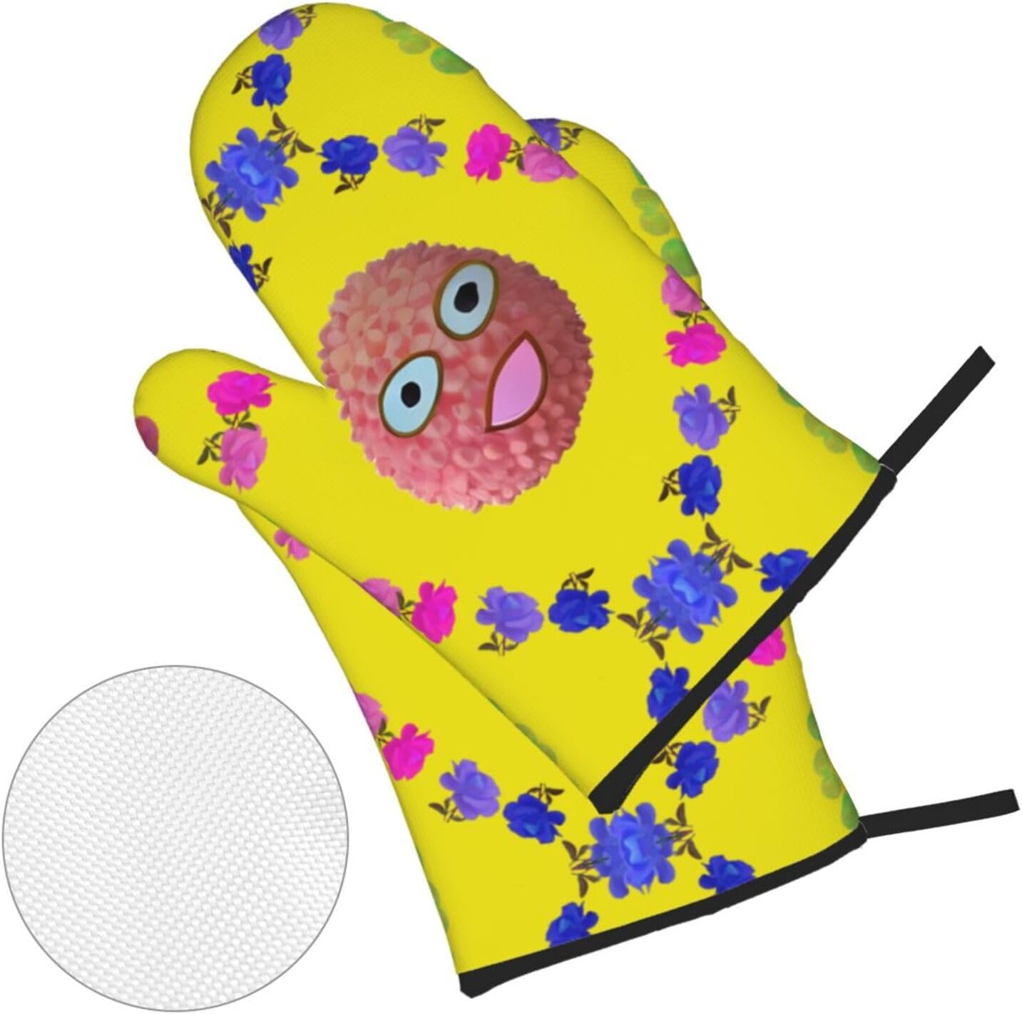 Smiley Lychee Oven gloves and heat-resistant mat 4-piece set. Suitable for grilling, microwave oven frying, and baking