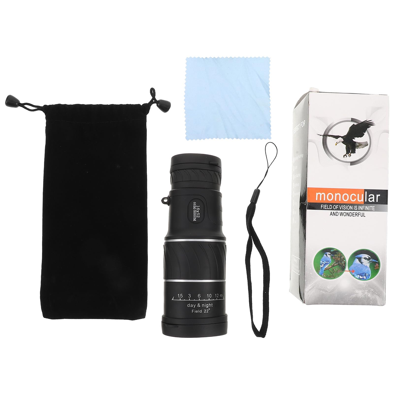 Lurrose Telescopio monocular HD 16x52, telescopio portátil de Alta Potencia | Monocular óptico compacto y portátil para observación de aves, ideal para senderismo, conciertos y viajes.