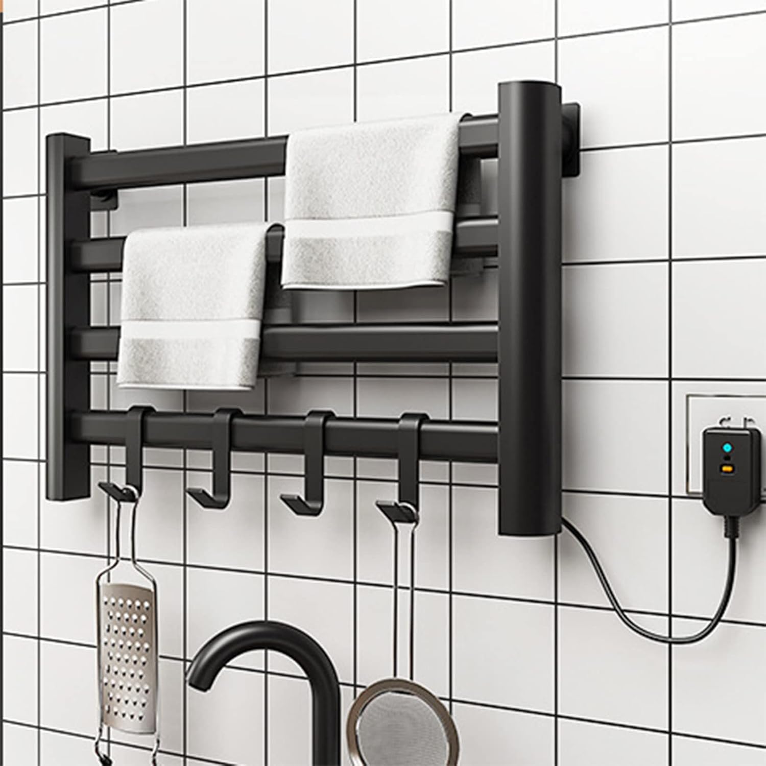 AHDFY Small Heated Towel Rails, Black Towel Radiator, Radiator Towel