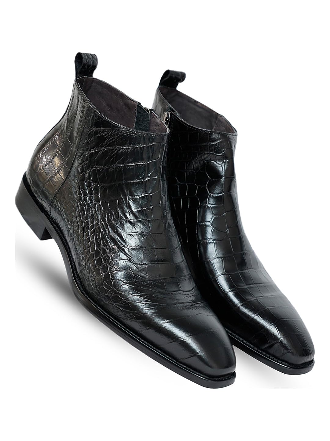 Antilia Croco Black Boots for Men | Premium Genuine Leather Footwear with Sophisticated Embossed Texture | Durable Slip Resistant Sole for Formal and Casual Occasions-image-26