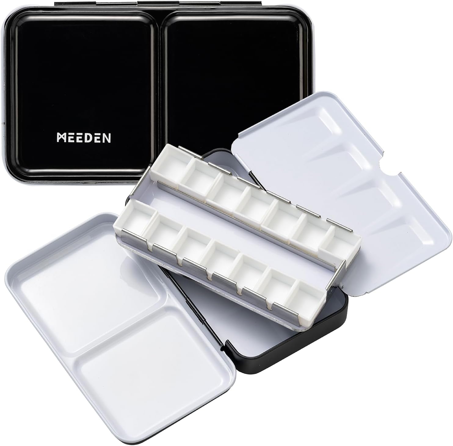 MEEDEN Empty Watercolor Paint Palette: Travel Water Color Palette Tin with 12 Half Pans - Portable Metal Palette Tin Box (Black)