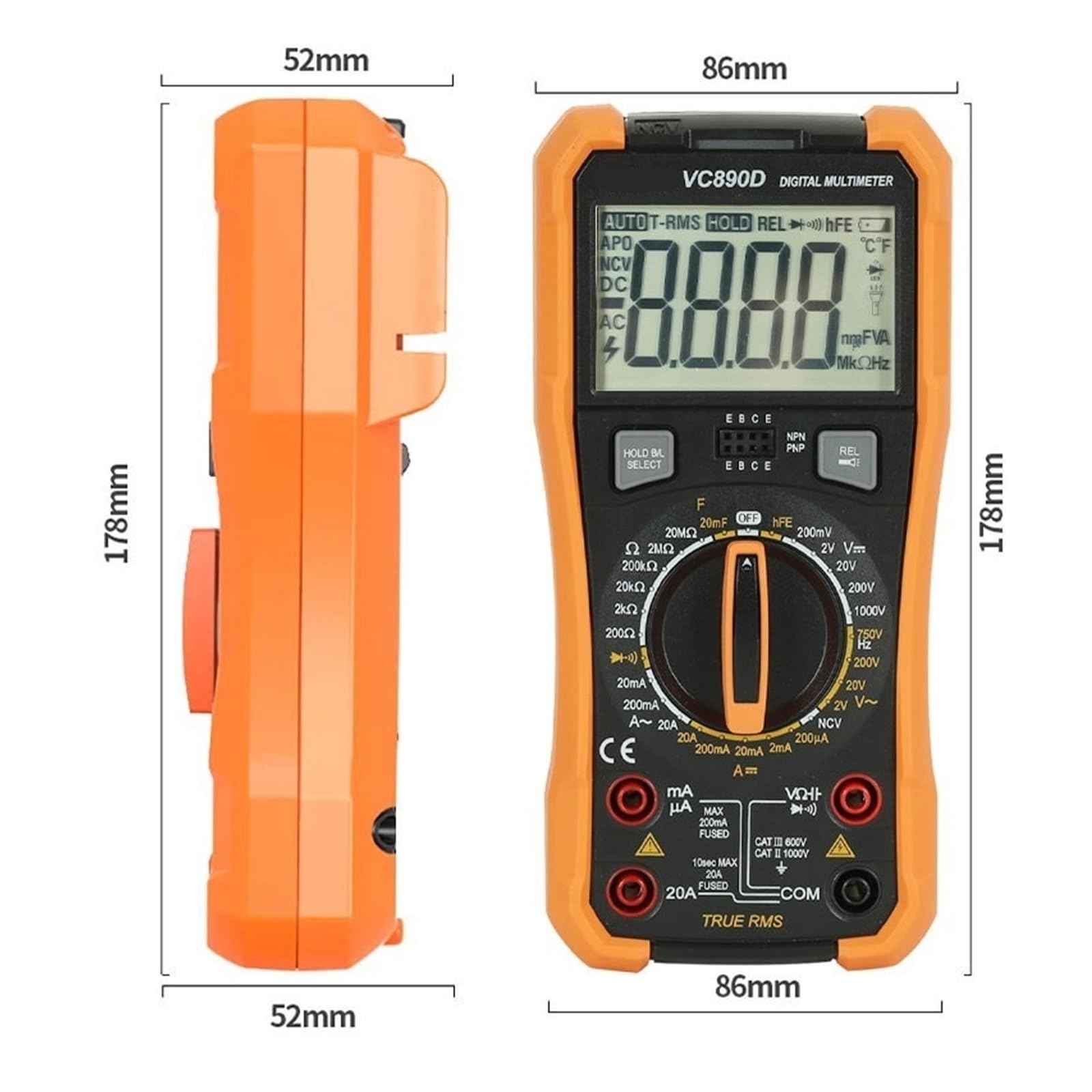 Multimetr, VC890C+VC890D Cyfrowy Multimetr True RMS 20A Z Podświetleniem