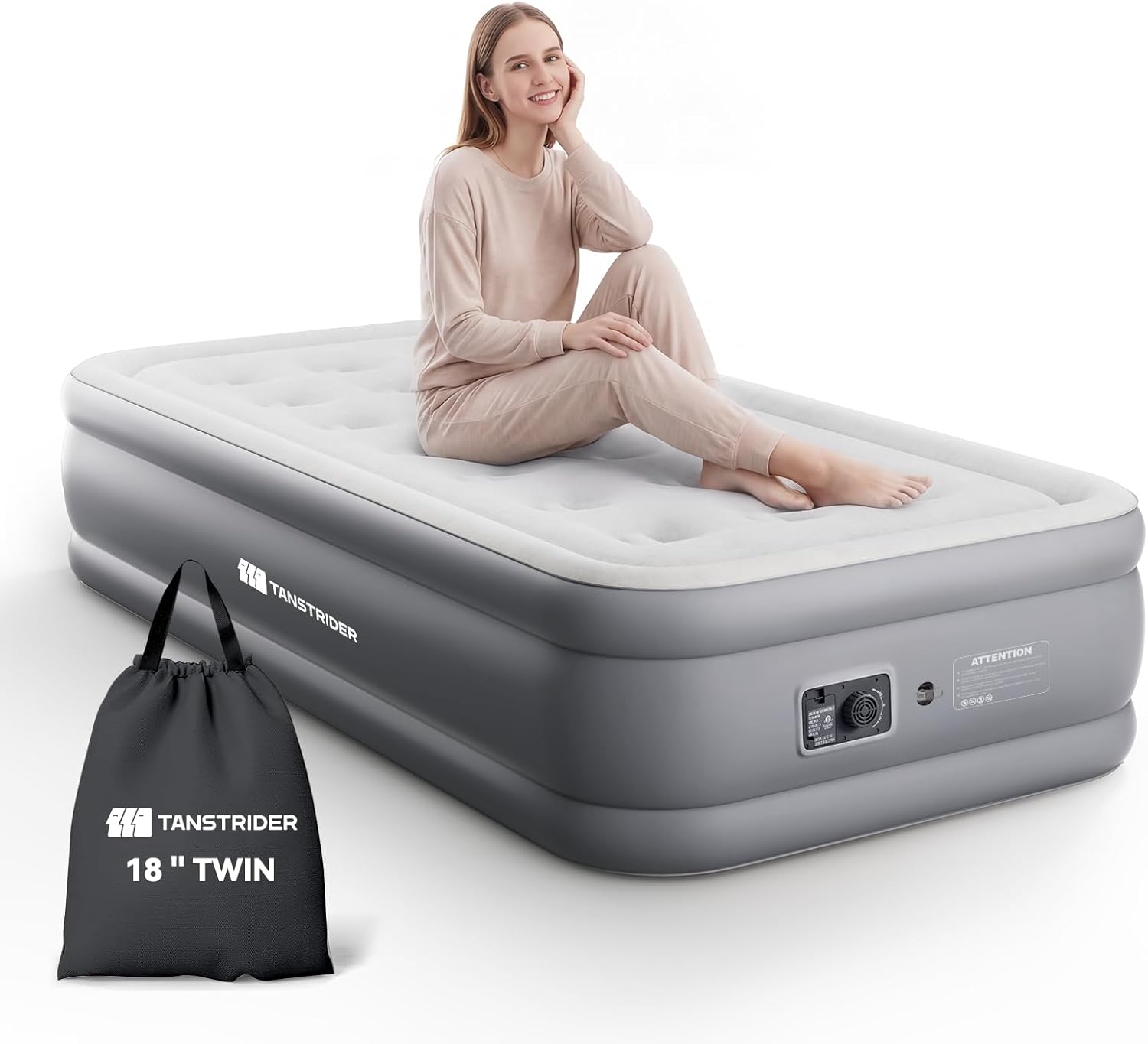 Twin Air Mattress with Built in Pump,18" Raised Blow up Air Bed,3 Mins Quick Self-Inflation/Deflation,550lbs Max, Strong Support,Foldable Inflatable Mattress for Camping/Home/Guests/Travel