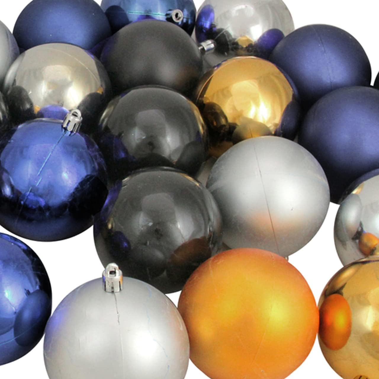 Northlight 32ct Black, Gold, Silver, and Blue Shatterproof 2-Finish Christmas Ball Ornaments 3.25" (80mm)