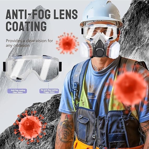 Image of TRENDING Respirator Mask Kit with Anti-Fog Goggle, Filters & Cotton Filters, Reusable Chemicals Respirator Gas Mask for Painting, Gas, Dust, Weld, Organic Vapors, Epoxy Resin