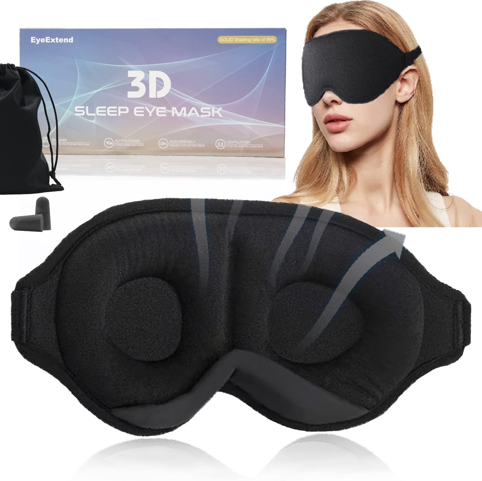 Eye Masks - 3D Sleeping Mask for Women Men, Comfortable&Soft Without Pressure on The Eyes. Ideal for Sleeping/Yoga/Travel/Napping/Meditation