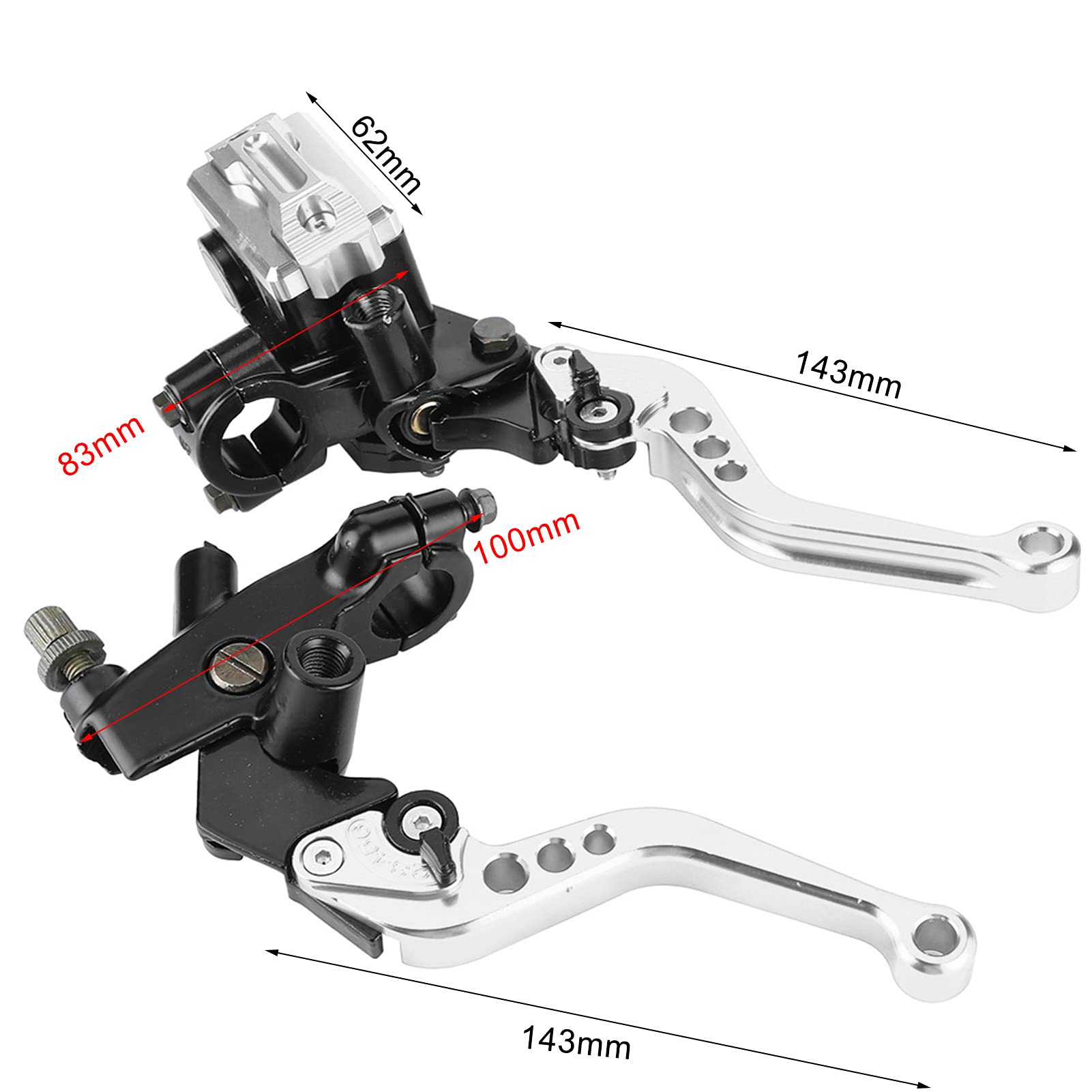 Fydun Leve Freno Frizione Moto, 1 Paio 7/8" Leve Moto Universali Regolabili, Leve Pompa del Freno in Alluminio Leve Freno Moto con Serbatoio per Moto con Manubrio 22mm(Argento)