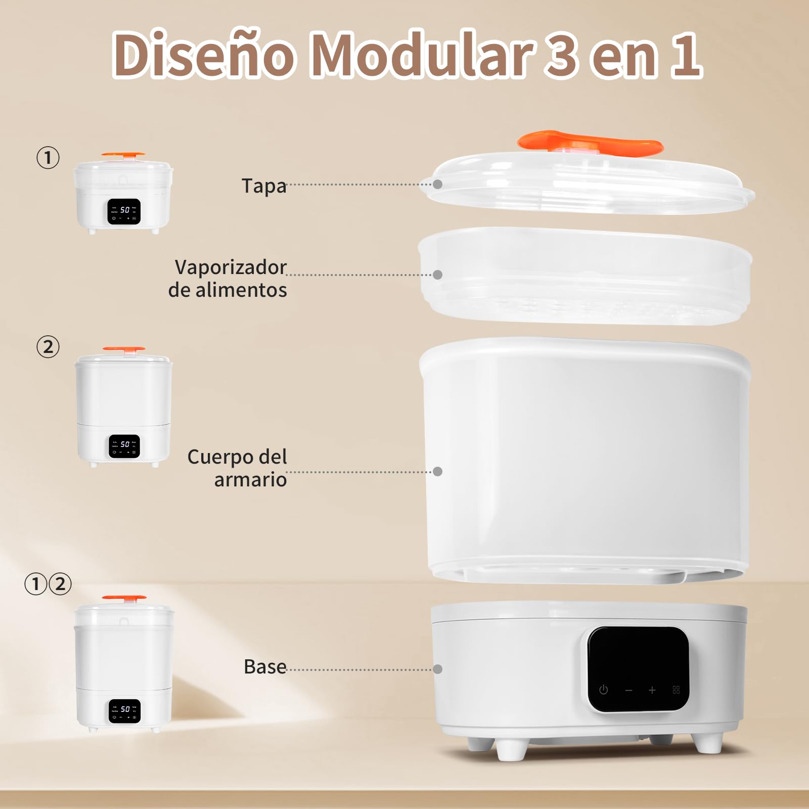 Calentador Esterilizador y Secador de Biberones, esterilizador Biberones 3 en 1 con Función Storge 72H, Calentamiento de Alimentos para Bebés con táctil Pantalla LCD y Control de Temperatura Preciso