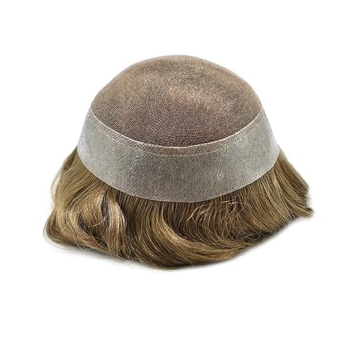 Miniatura 4 de Toupee para hombres, pieza de cabello humano real, extensiones de encaje suizo para hombres Toupee nudo blanqueado sistema de colocación de cabello