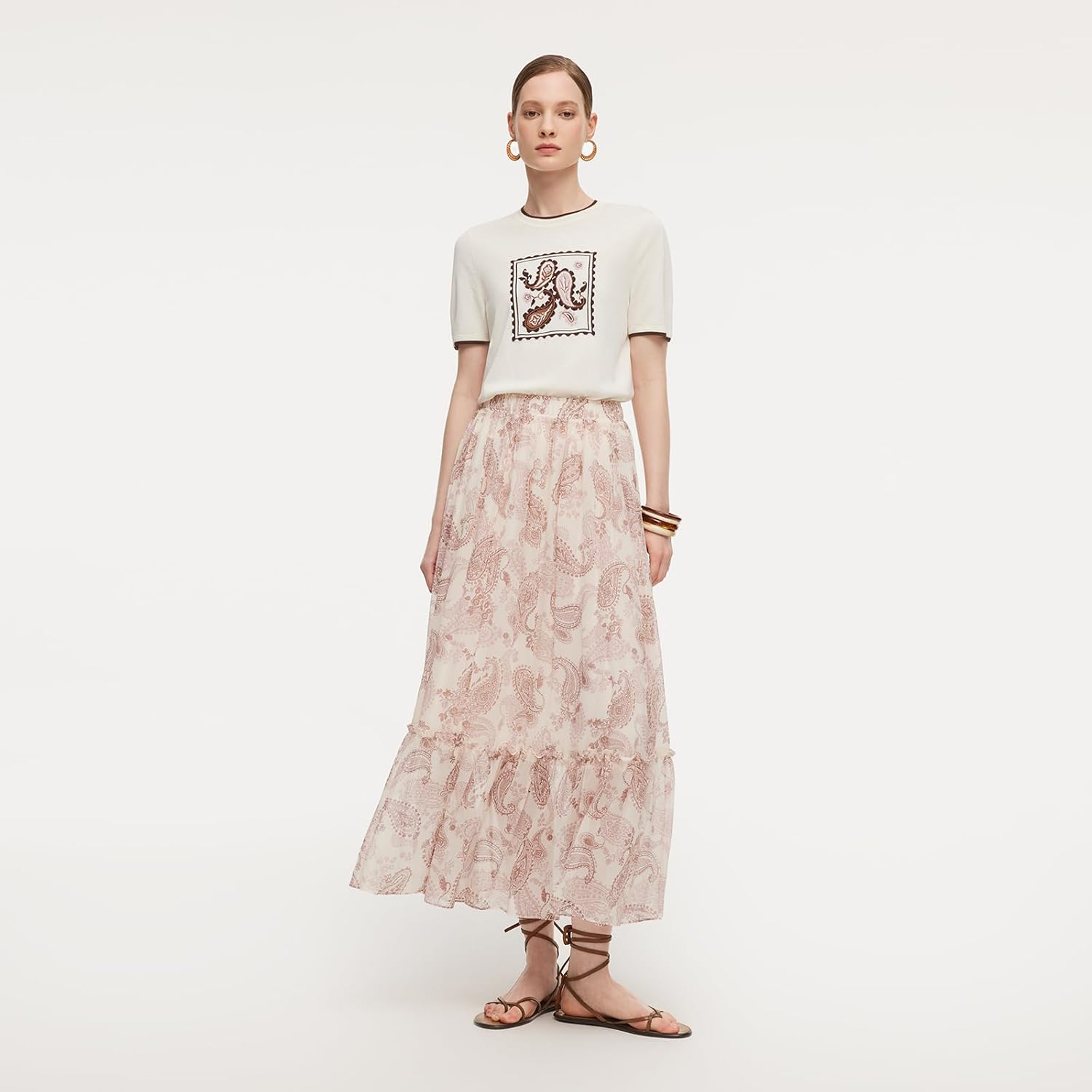GOELIA Skirts for Women Summer Bohemian Floral Print Skirt Women's Midi Casual Flowy Skirt for Beach Party Holiday