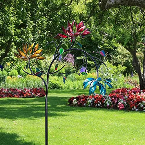 Large Metal Wind Spinner With Three Spinning Flowers Butterflies Windmill Wind Sculpture For Outdoor Garden Art Decor Outdoor Yard Garden Art Decoration #TOP2