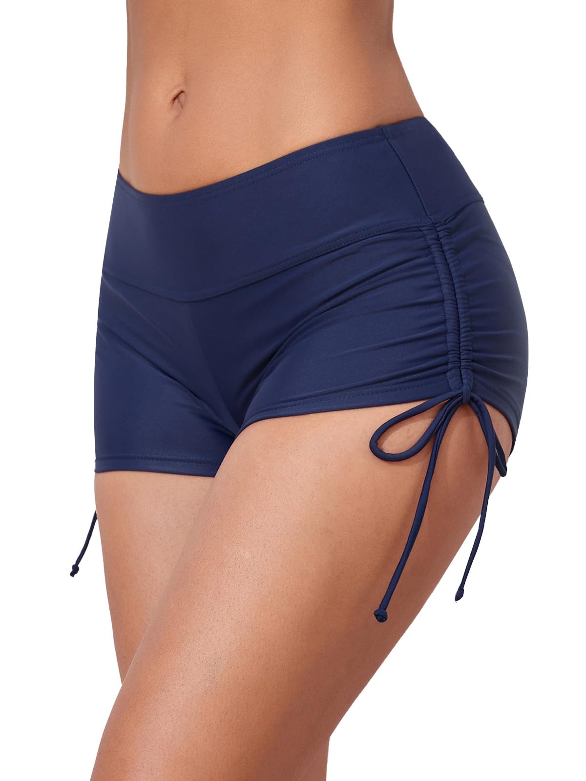 Women's Navy Blue Beach Pant Bikini Bottom Adjustable Tie Boy Short M (Waist 28.5"-30.5")-image-6