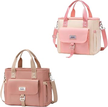 Weitars Lunch Bag For Women,17L Design,2 Pcs, Pink And Beige/Pink