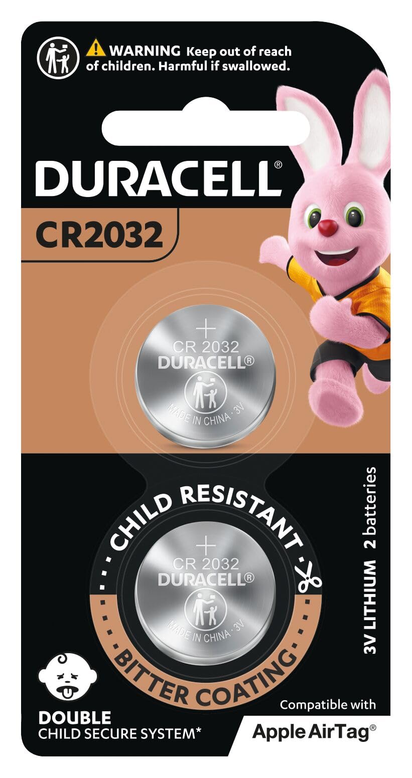 duracell cr2032 lithium coin battery, pack of 2, specialty devices, apple airtag, advanced child safety features, electronic car keys, scale