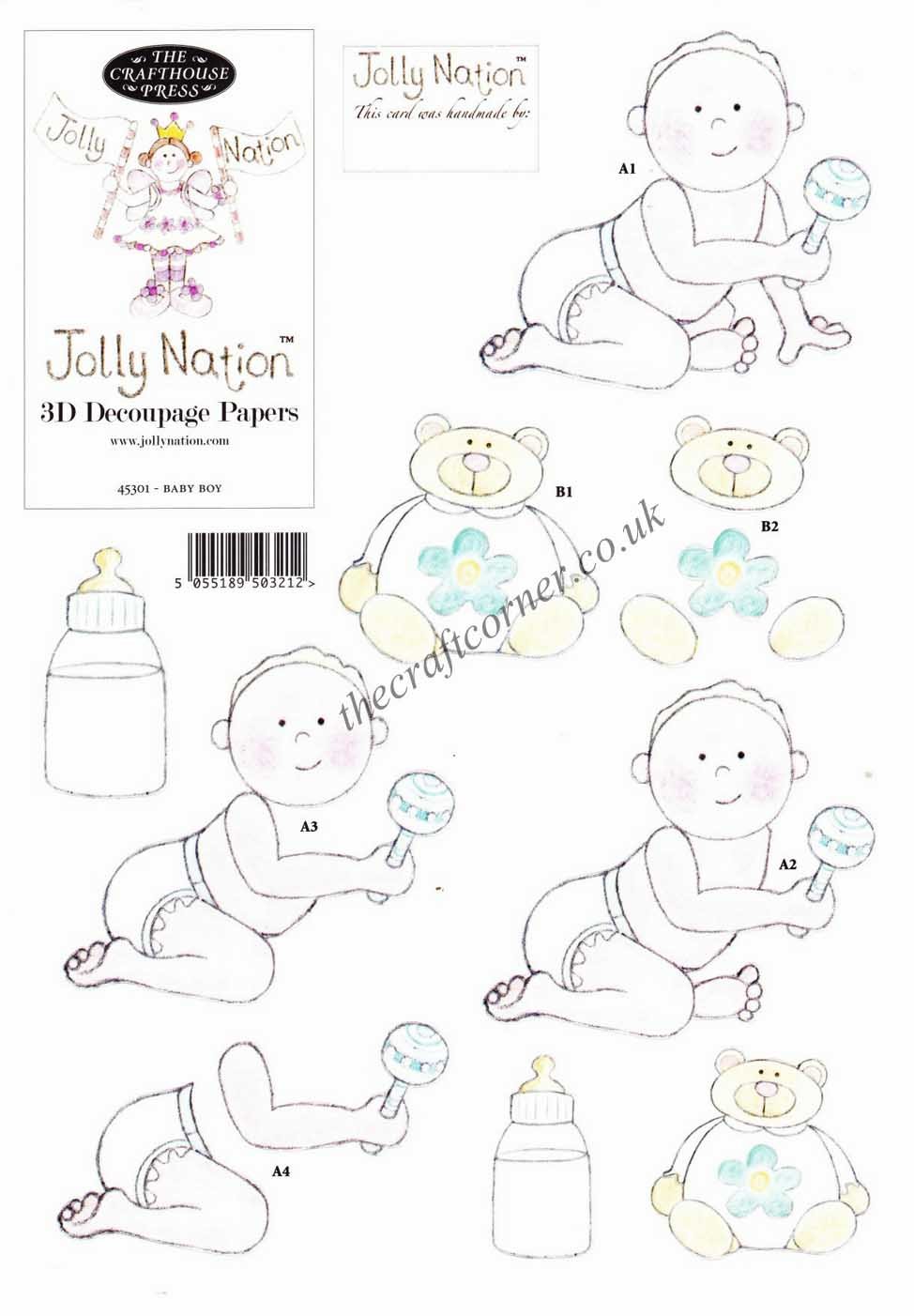 Paper Nation 3D Die Cut Decoupage Sheet & Backing Paper - 45301 Baby Boy