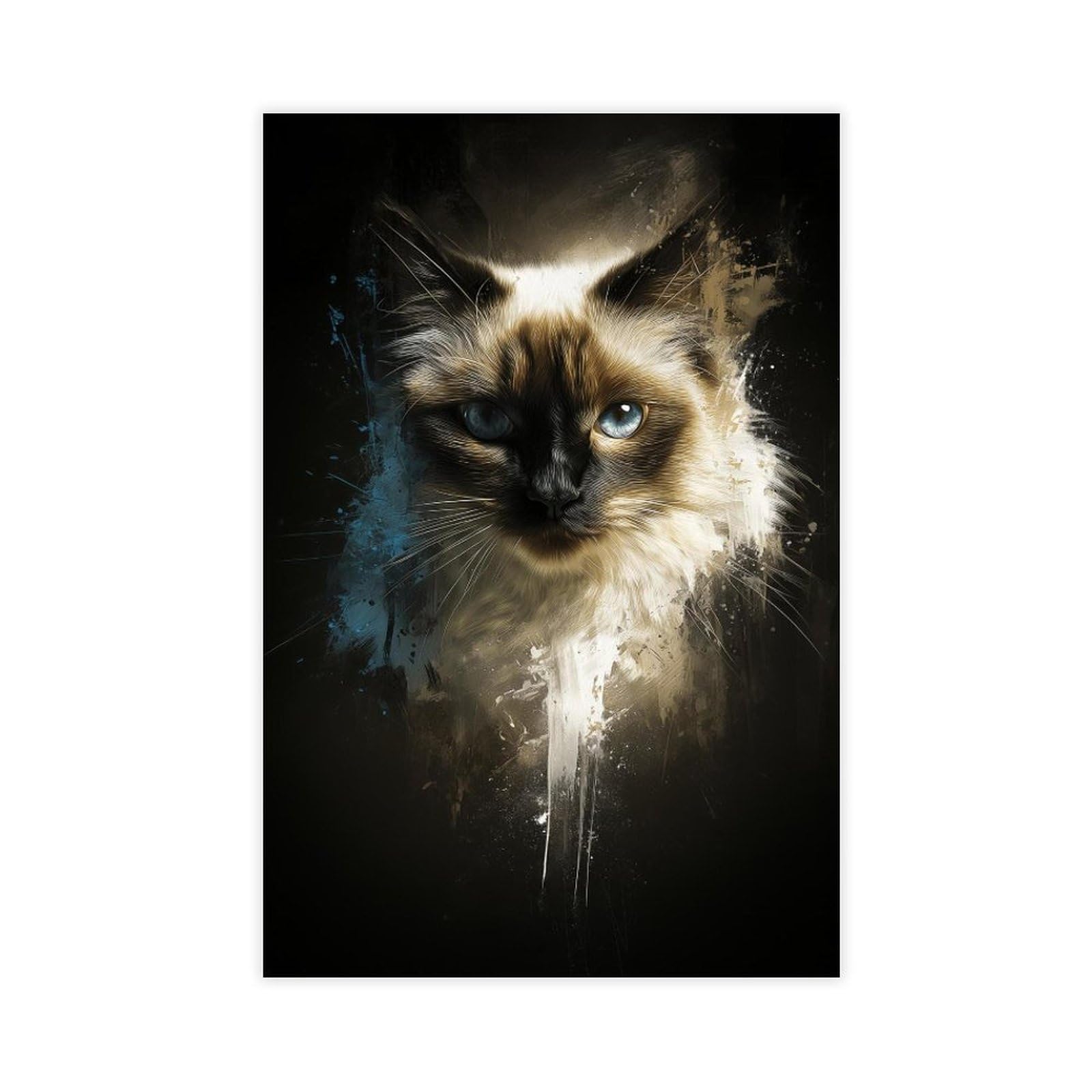 Qnvjqkdsi Unframe Siamese Cat Portrait, Abstract Art Canvas Poster Bedroom Decor Landscape Office Room Decor Gift 20" L X 30" W