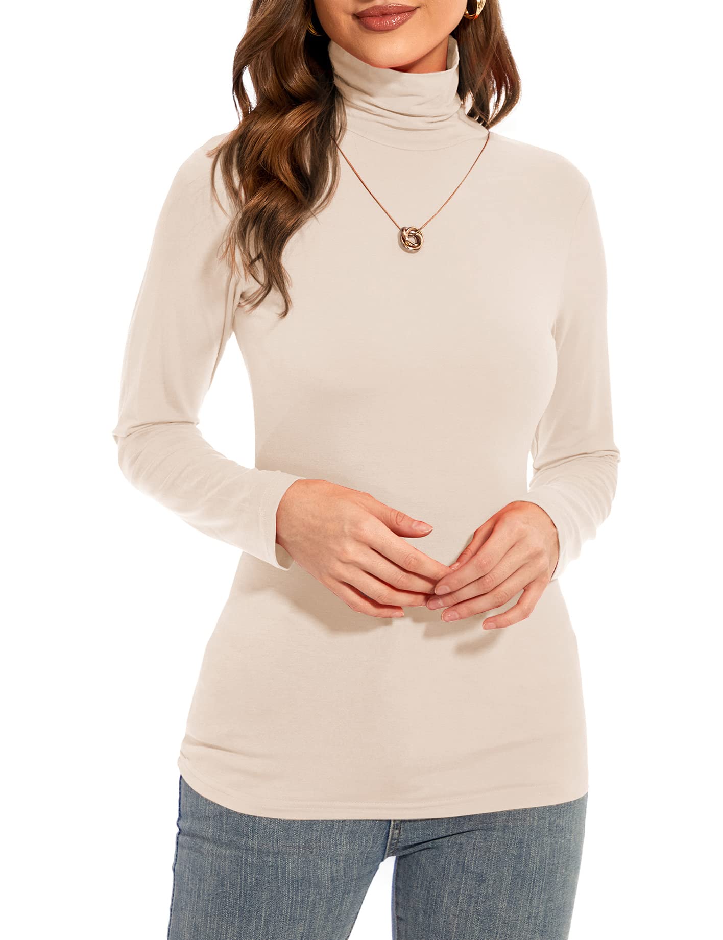 Womens Long Sleeve Turtleneck T-Shirts Casual Lightweight Slim Fit Cozy Base Layer Top