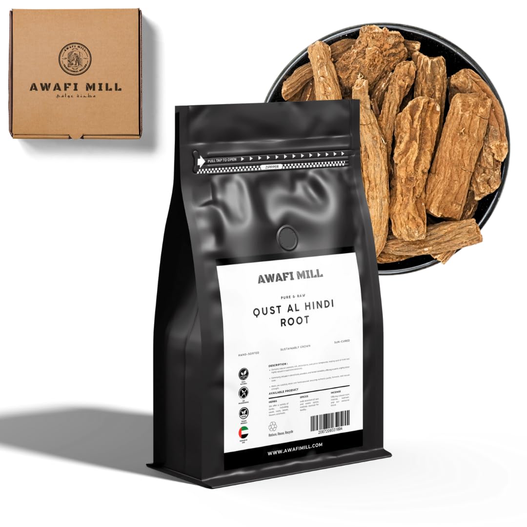 AWAFI MILL Edible Qust al Hindi Root (Saussurea costus) | Indian Costus/Qist al-Hindi/Kuth | Culinary Herbal Root for Tea, Kadha & Syrups - 500 g | 17.6