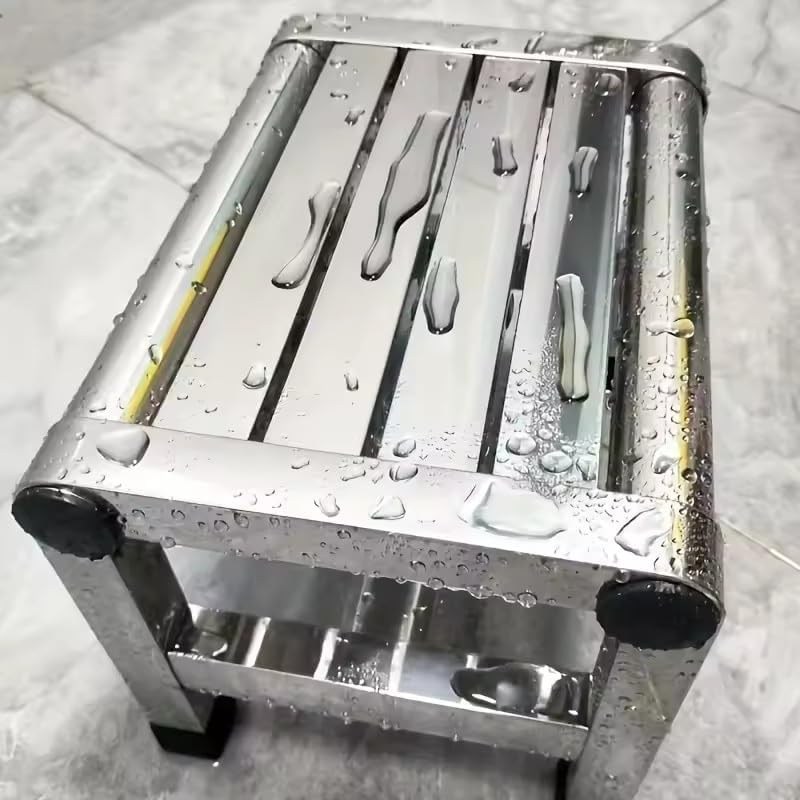 1Pc Multi-Purpose Stainless Steel Stool - Durable Thick Sturdy Stool Ideal for Living Room Bathroom Kitchen and Corridors (Height 7.8IN)