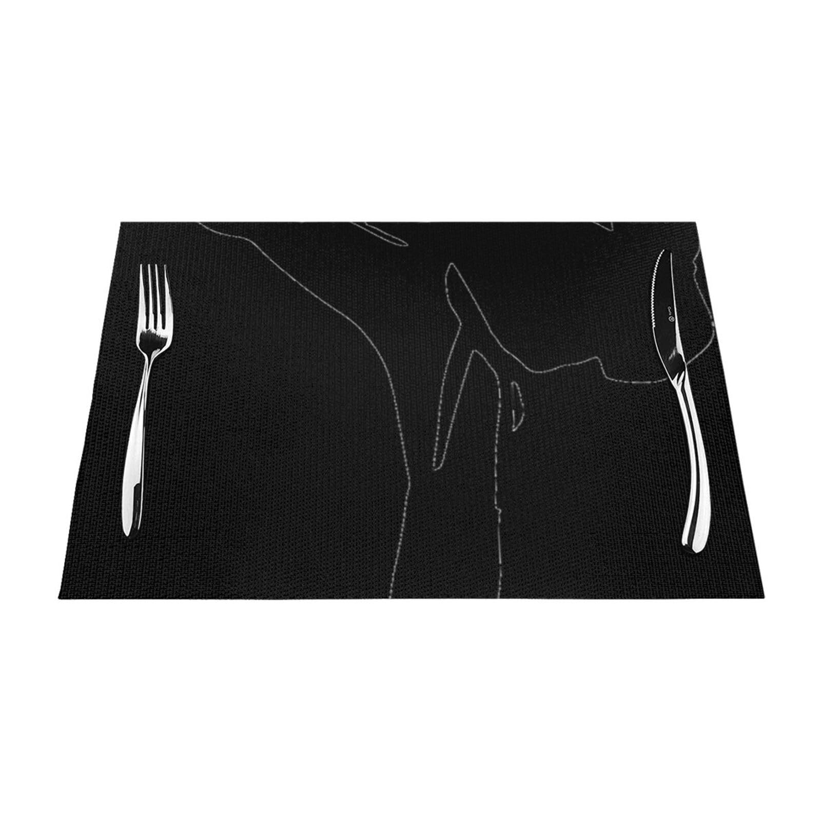 PVC Placemat Set of 6 PCS, 45x30 CM, karate-highkick-icon Printed Non-Slip Heat Resistant Place Mats for Kitchen Dining Table Indoor Outdoor
