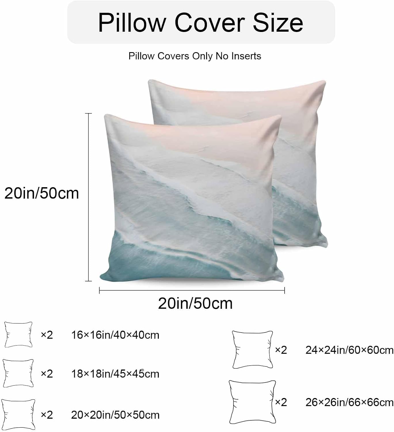 Watercolor Blue White Wave Ripple Ocean Beach Outdoor Pillow Covers Set of 2,Decorative Waterproof Throw Pillow Case, Coastal Landscape Cotton Linen Soft Cozy Cushion Pillowcases