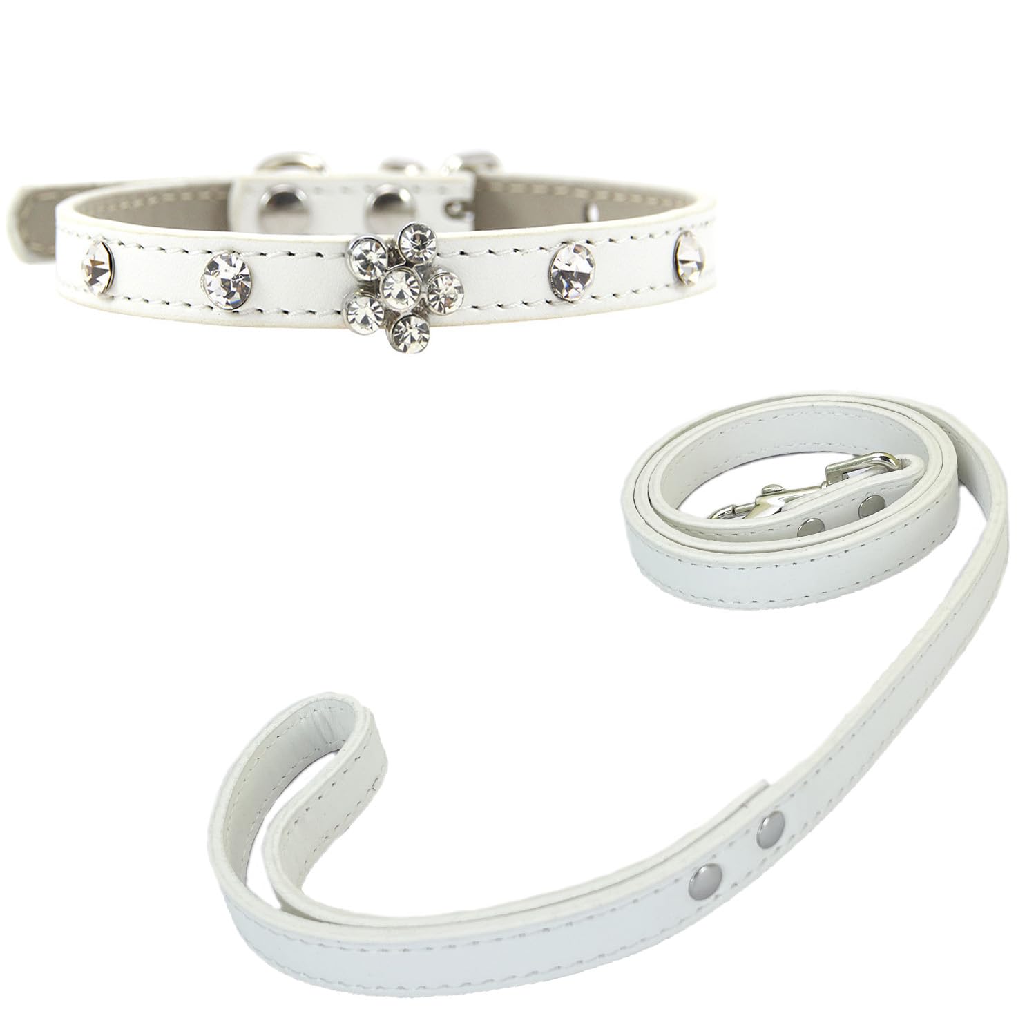 Bling - Collar para cachorros, lindo collar y correas con diamantes para perros pequeños y gatos, color blanco, XS