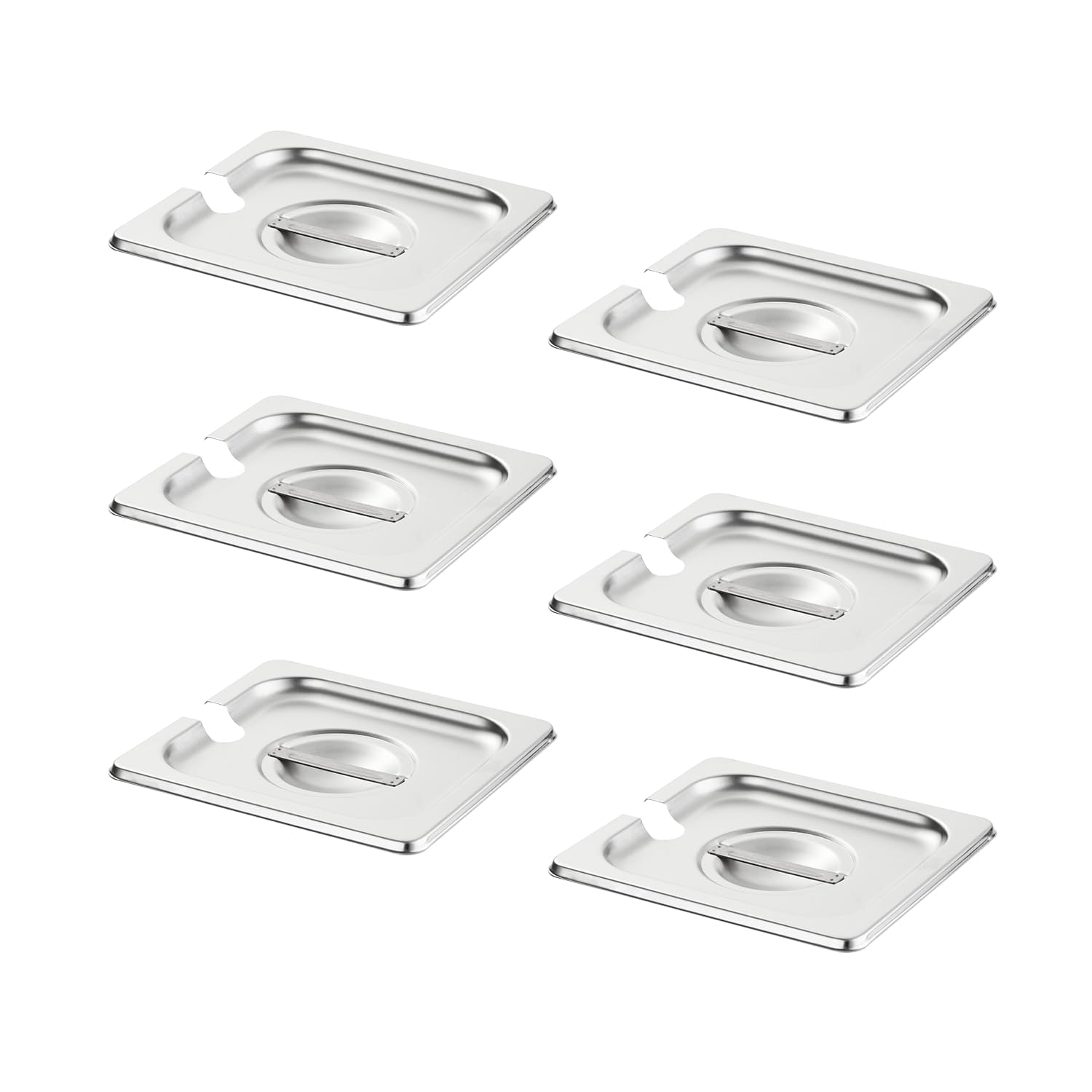 HECMAC Paquete de 6 fundas ranuradas para sartén de hotel, de acero inoxidable, sólidas, para mesa de vapor, catering, alimentos, con asa, 6 unidades