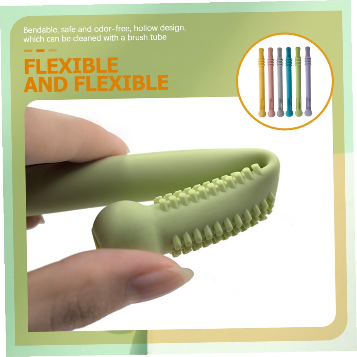 Milisten 6piezas Palitos De Dentición Para Bebés Tubos De Silicona De Pajitas Juguete Molar Adecuado Para Recién Nacidos Color Rosa Amarillo Morado Verde Azul Gris