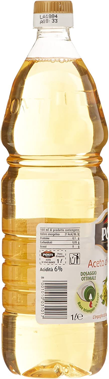 12 botellas de 1 l de vinagre de vino blanco, vinagre blanco de calidad delicada con 6% de ácido como condimento para ensalada, verduras, carne y pescado excelente + Polpa Gourmet italiano, 400 g
