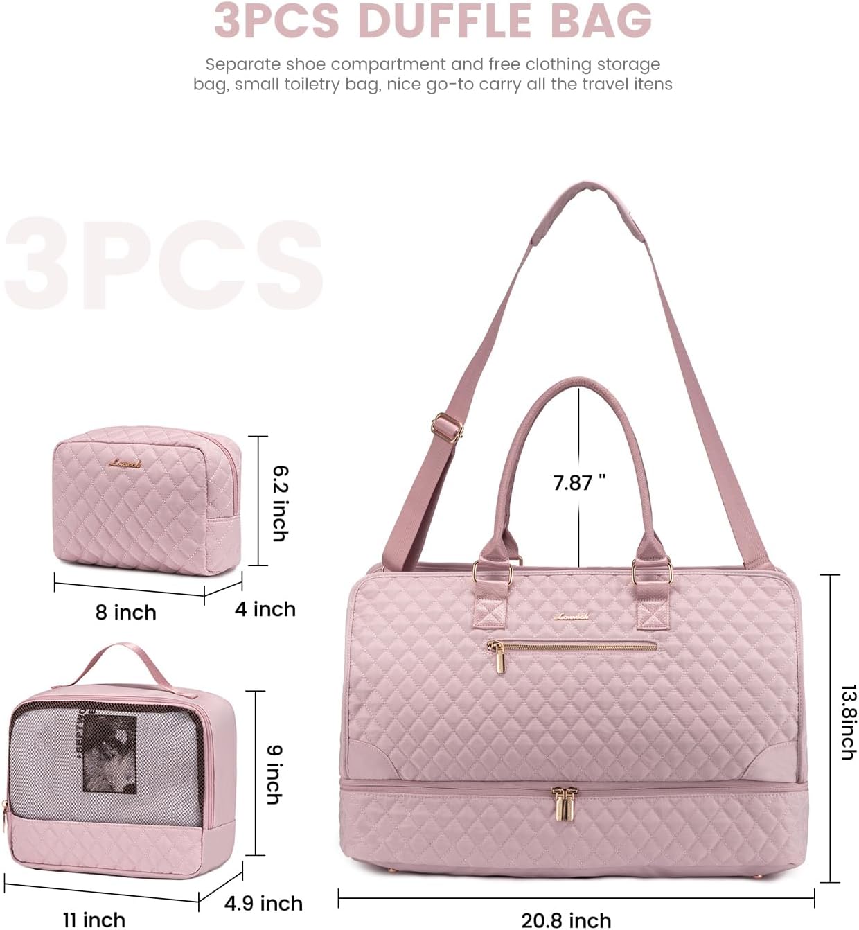 LOVEVOOK Weekender Travel Duffle Bags for Women, Large Carry On with Shoe Compartment, Overnight and Gym Tote Bags Set - Image 3