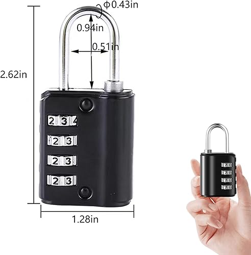 Miniatura 4 de Paquete de 2 candados combinados, candado reiniciable de 4 dígitos con llaves, cerradura combinada para escuela, casillero de gimnasio, casillero de