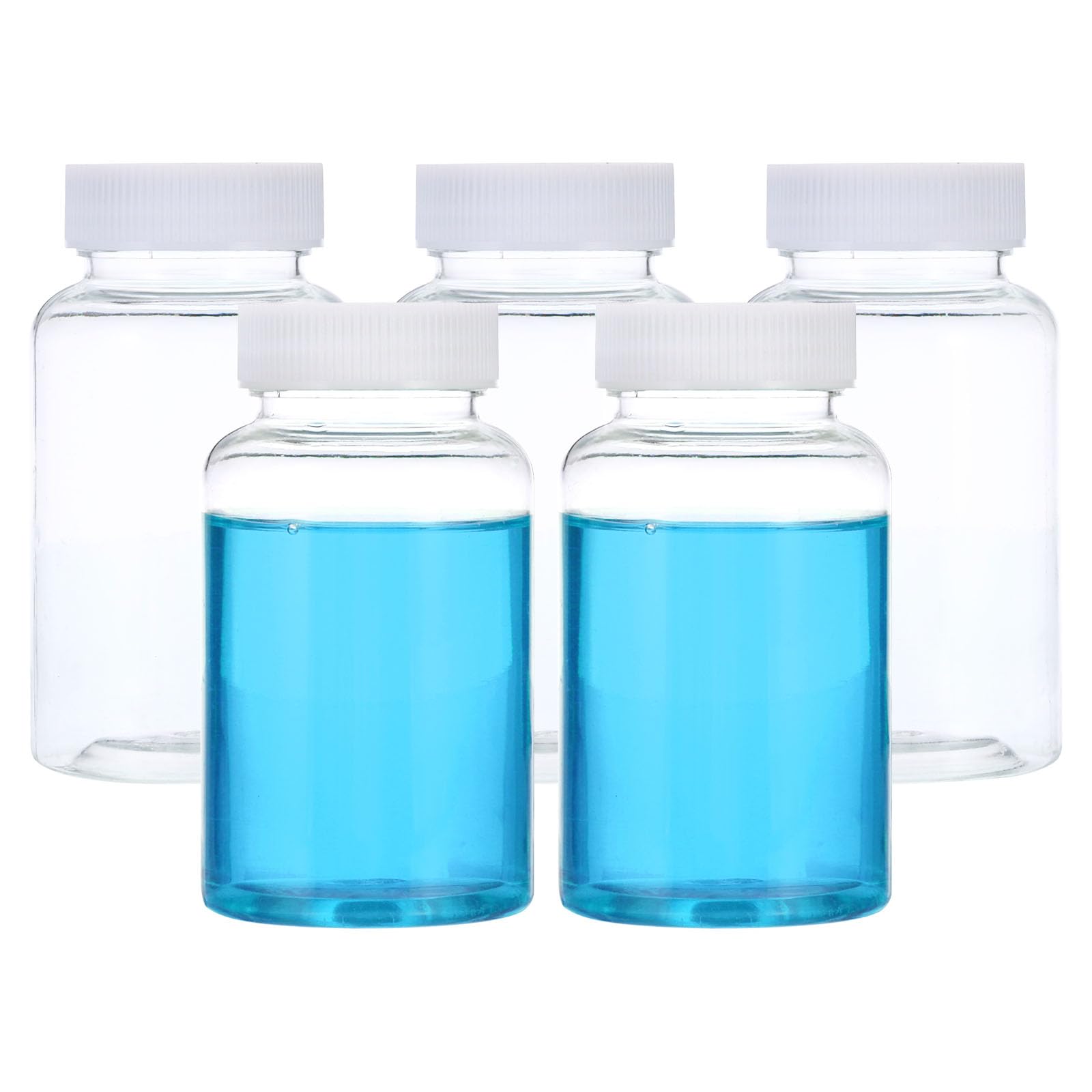 PATIKIL 5 Stück 200 ml Kunststoff Flasche, PET Weithalsflasche Rundflaschen mit Schraubverschluss für die Lagerung von Laborwasser, Pillenflaschen Wasserprobenflaschen, transparent