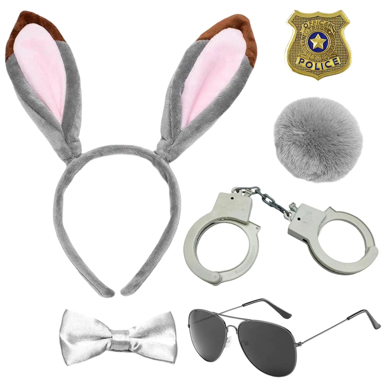 Costume Da Coniglio, Set Accessori Bunny A 6 Pezzi Con Cerchietto, Accessorio Per Costume Da Ufficiale Con Orecchie Da Coniglietto E Manette Giocattolo, Costume Per Pasqua, Per Donna E Cosplay