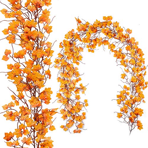 TOPHOUSE 6.5ft Fall Maple Leaves Garland, Artificial Autumn Garland for Thanksgiving Halloween Fireplace Outdoor Wedding Party Home Decorations