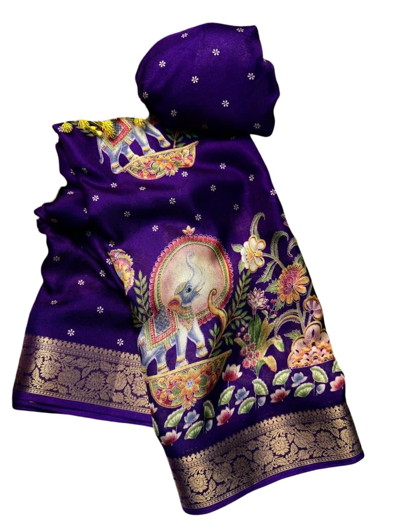 Mull Cotton Printed Saree with Motif Design, Zari Border, Designer Pallu and Unstitched Blouse Piece-picture-41
