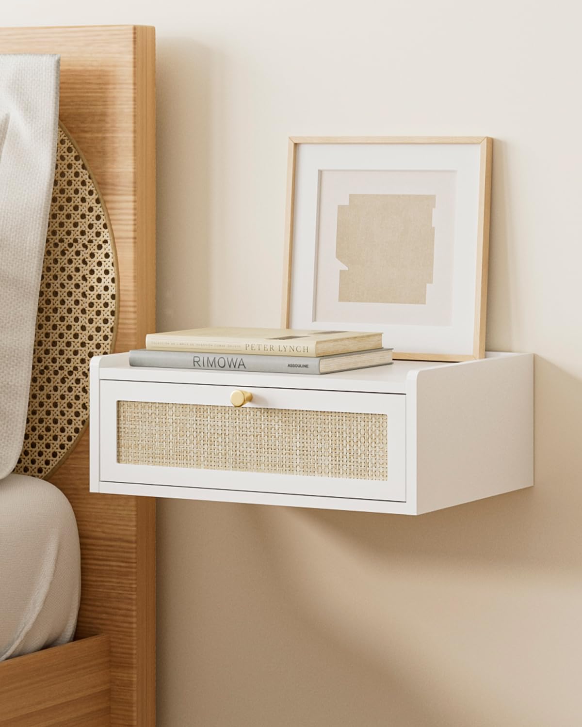 Photo 1 of AEPOALUA Floating Nightstand,Wall Mounted Night Stand with Drawer,Small Floating Shelves,Floating Wood Bedside Table for Bedroom?Living Room?Bathroom (Bohemian, Black.)