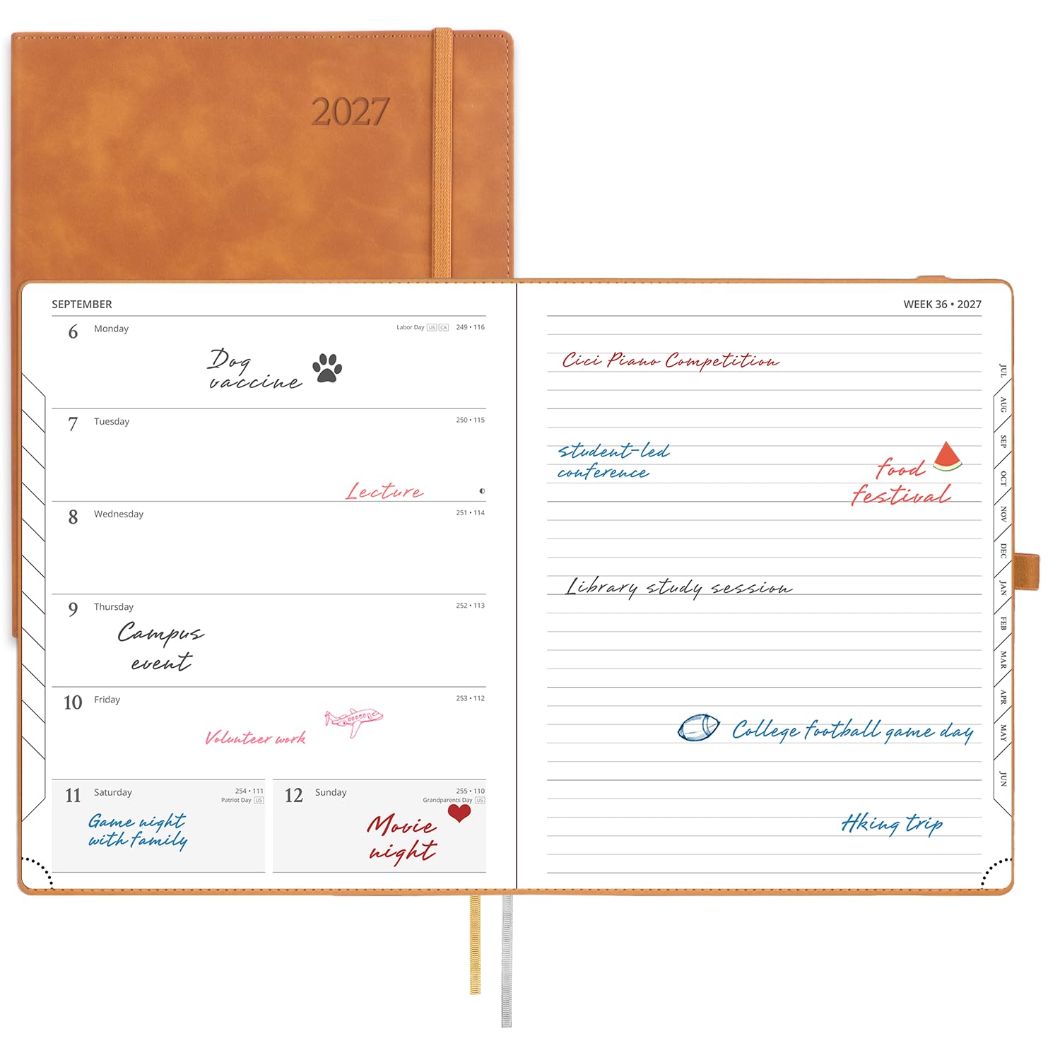 POPRUN 2027 Diary A4 Week To View Softcover, 2027 Planner & Notebook In One