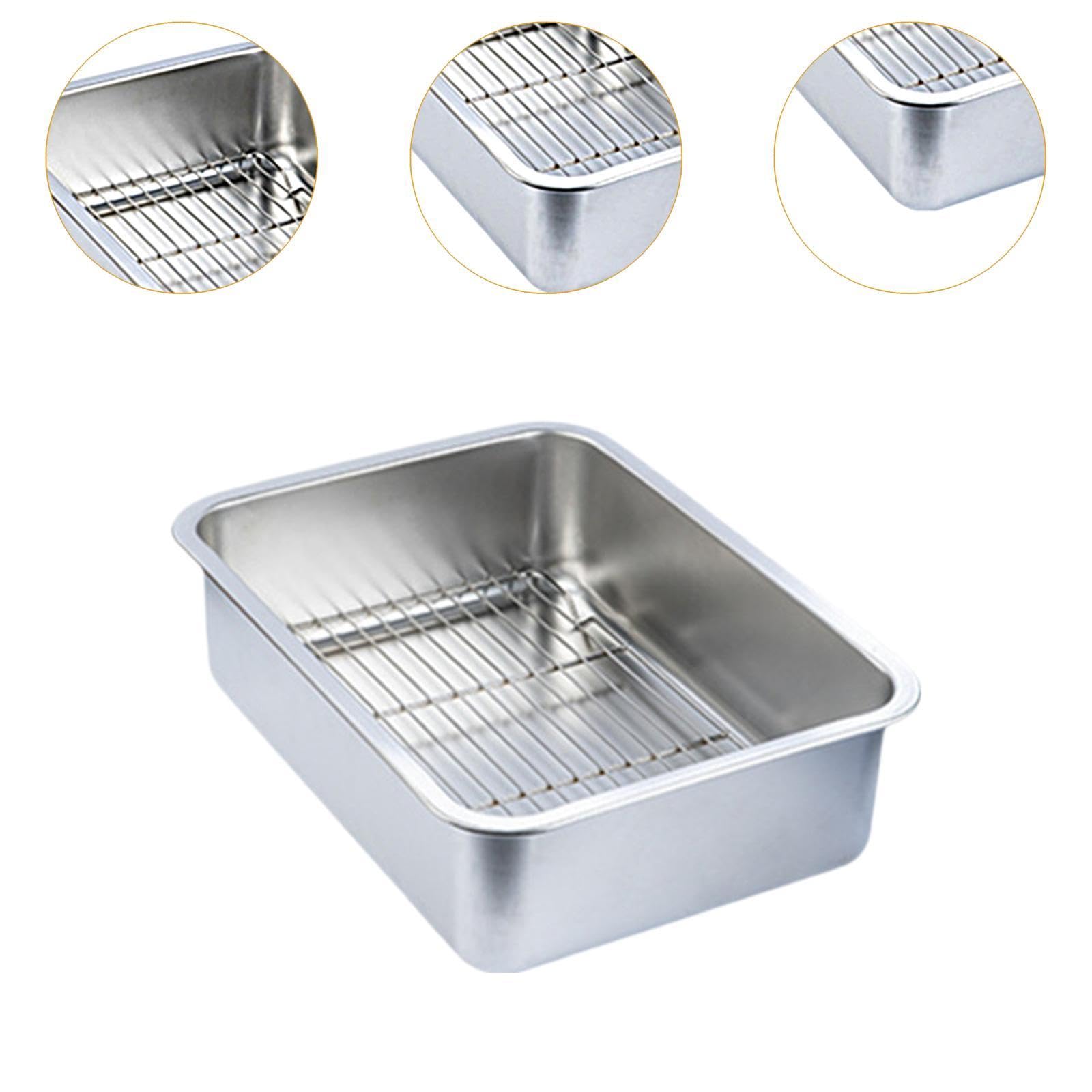 MagiDeal Plaque à Pâtisserie avec Support, Passoire à, Plateau de Four Rectangulaire et Grille de Refroidissement, en Acier Inoxydable, Plaque de Cuisson, 50x35x10cm