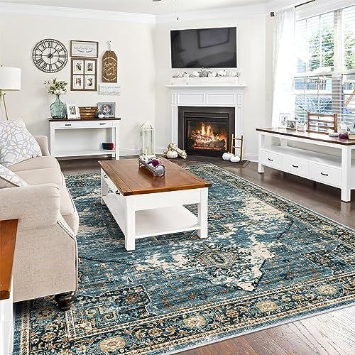 RUUGME Washable 8x10 Area Rugs - Large Rugs for Living Room Stain Resistant Carpet Vintage Rugs for Bedroom with Non Slip Backing Home Decor Floor Decoration Mat (8x10 Blue)